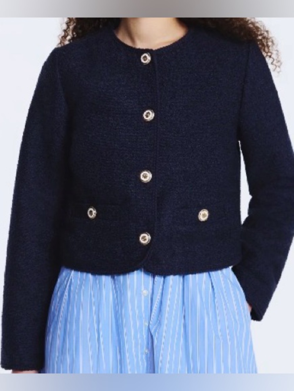 Free Assembly Collarless Nubby Jacket with Long Sleeves, Large (12-14). NWOT